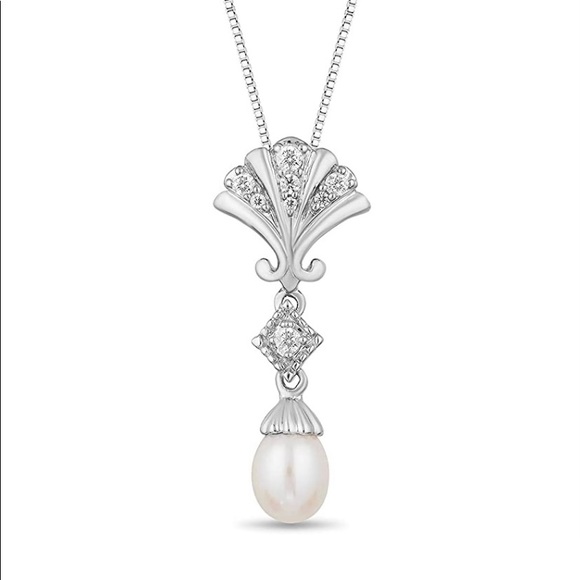Disney Jewelry - Enchanted Disney Jewelry Sterling Silver 1/10CTTW Diamond & Pearl Ariel necklace